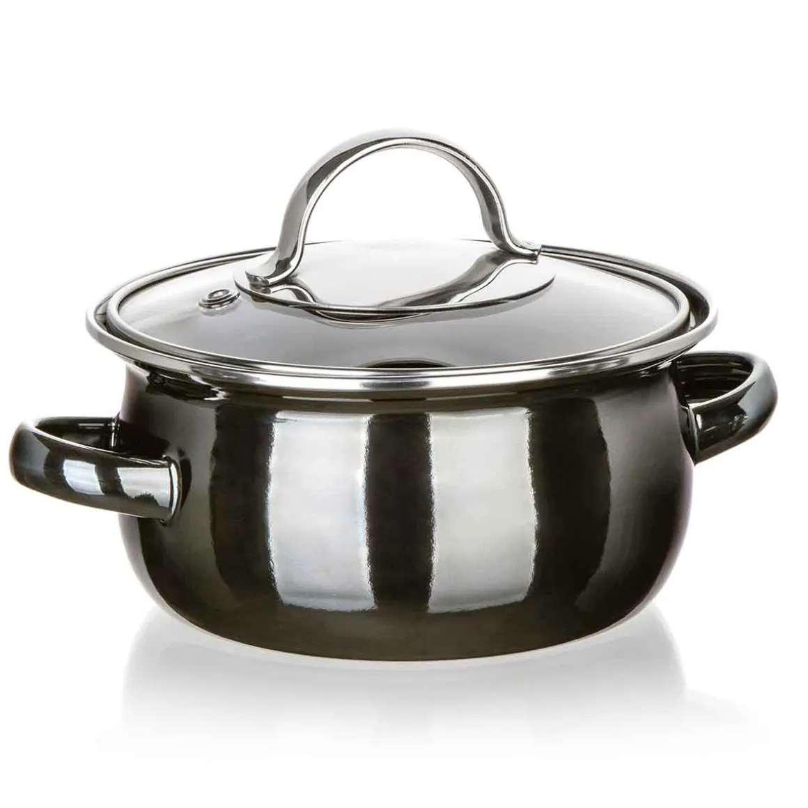 GARNEK EMALIOWANY 14cm Z POKRYWĄ BANQUET METALLIC BLACK 0,7L