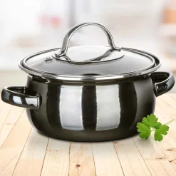GARNEK EMALIOWANY 14cm Z POKRYWĄ BANQUET METALLIC BLACK 0,7L