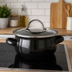 GARNEK EMALIOWANY 14cm Z POKRYWĄ BANQUET METALLIC BLACK 0,7L