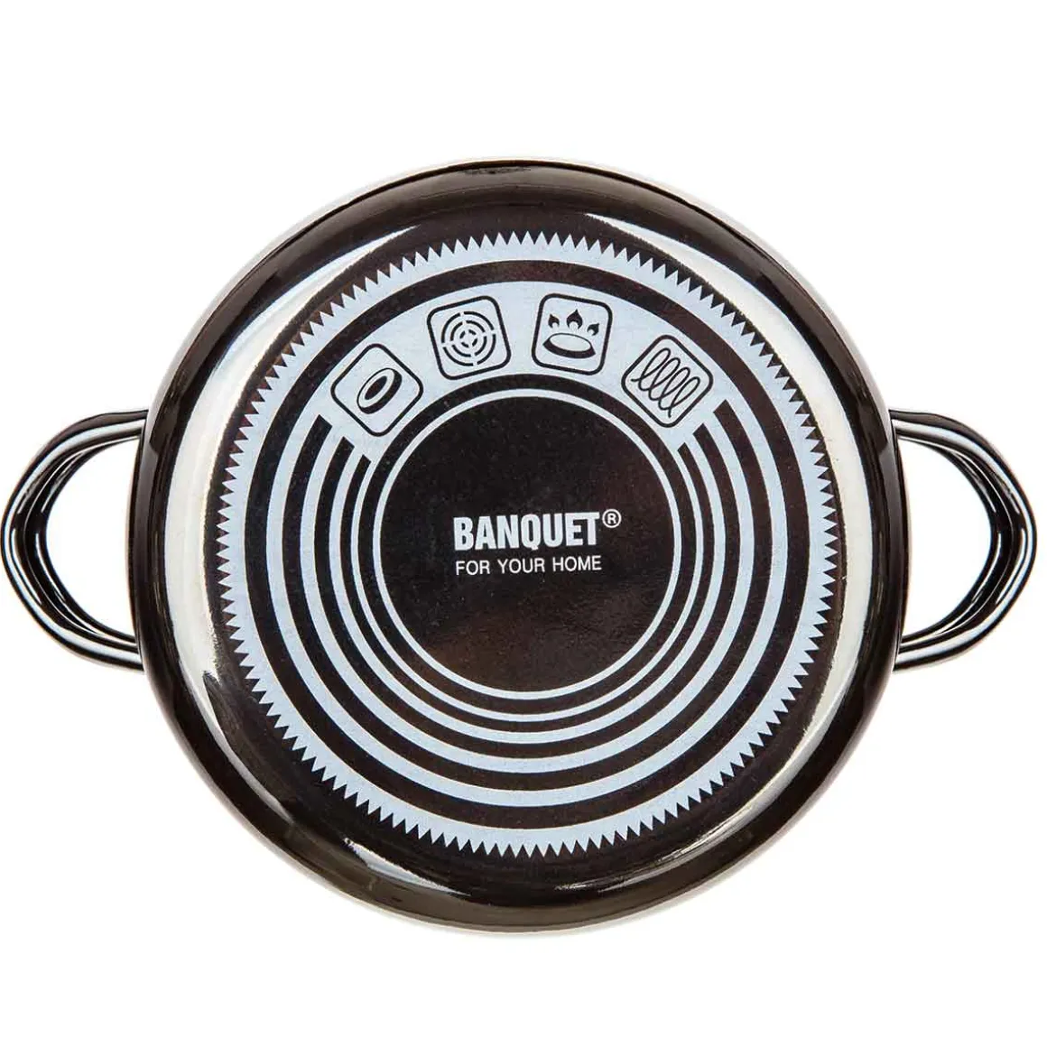 GARNEK EMALIOWANY 14cm Z POKRYWĄ BANQUET METALLIC BLACK 0,7L