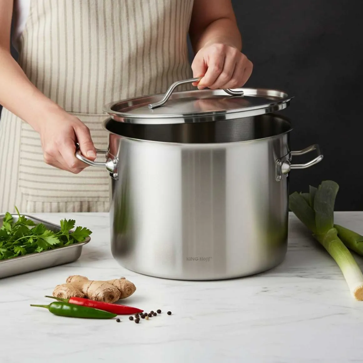 GARNEK GASTRONOMICZNY Z POKRYWĄ STALOWĄ Ø50cm 58L KINGHOFF KH-2028