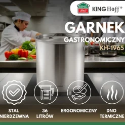 GARNEK GASTRONOMICZNY Z POKRYWĄ STALOWĄ 36L KINGHOFF KH-1965