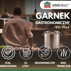 GARNEK GASTRONOMICZNY Z POKRYWĄ STALOWĄ 33L KINGHOFF KH-1964