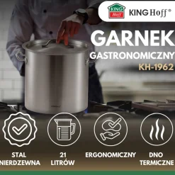 GARNEK GASTRONOMICZNY Z POKRYWĄ STALOWĄ 21L KINGHOFF KH-1962