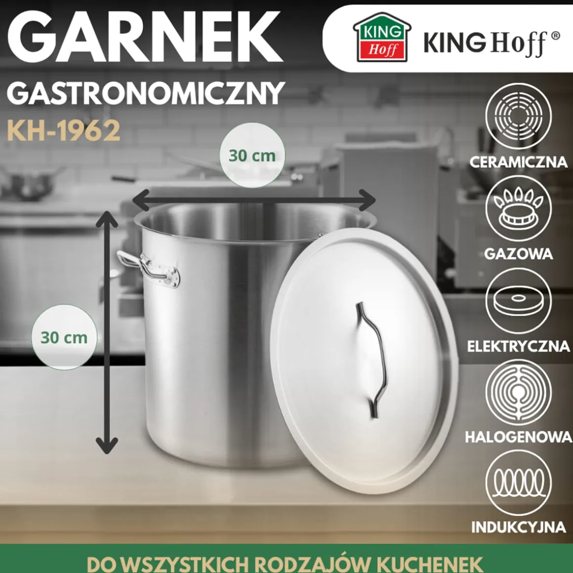 GARNEK GASTRONOMICZNY Z POKRYWĄ STALOWĄ 21L KINGHOFF KH-1962