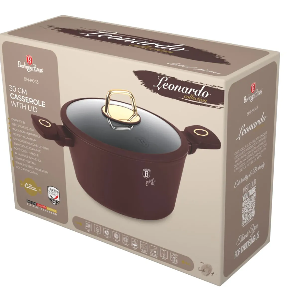 GARNEK TYTANOWY Z POKRYWĄ 30cm BERLINGER HAUS BH-8043 LEONARDO