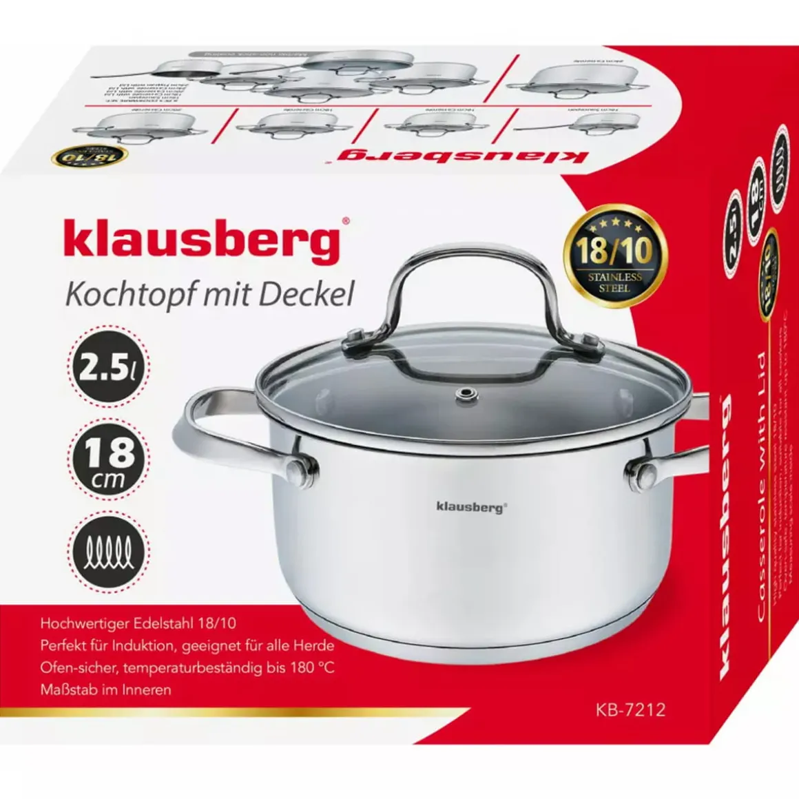 GARNEK Z POKRYWĄ 18cm KLAUSBERG KB-7212 2,5L