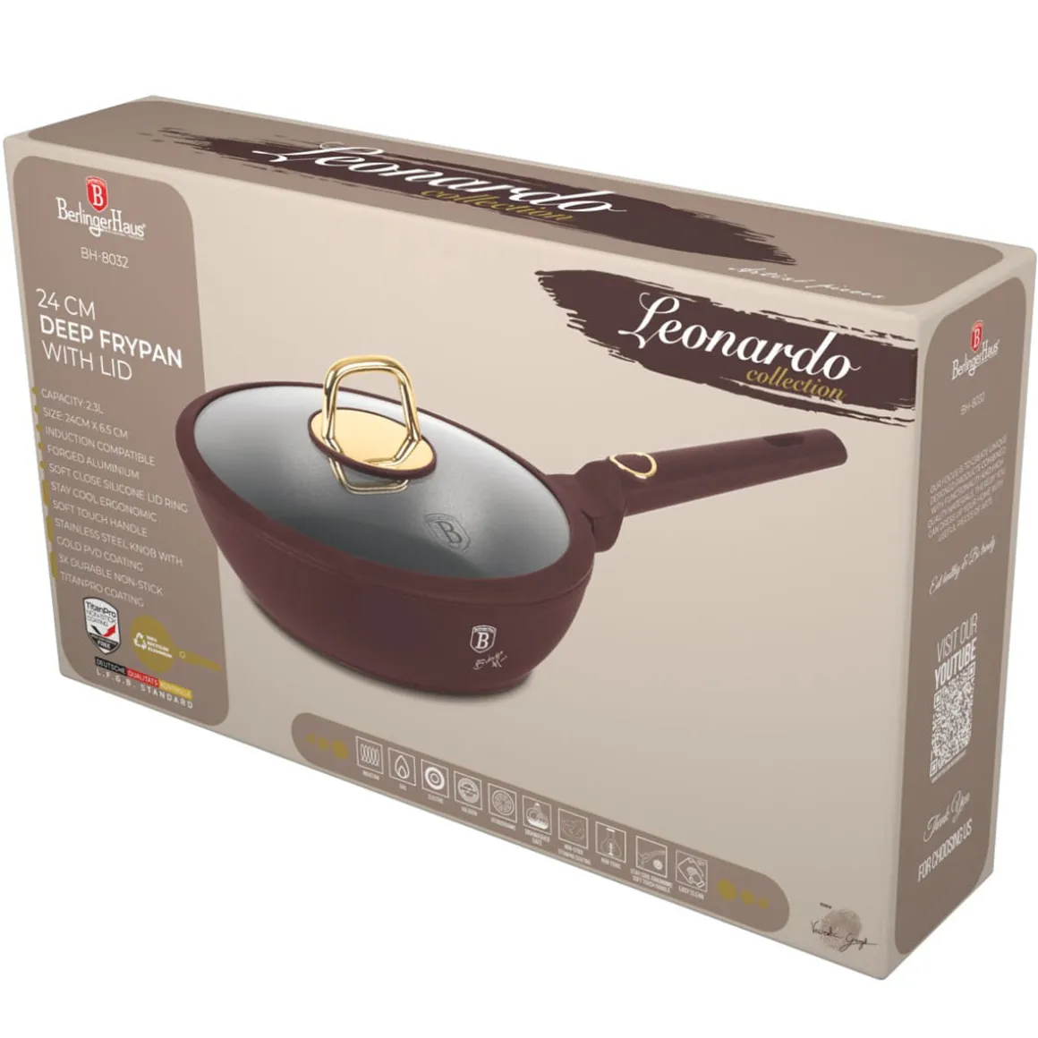GŁĘBOKA PATELNIA TYTANOWA 24cm BERLINGER HAUS BH-8032 LEONARDO