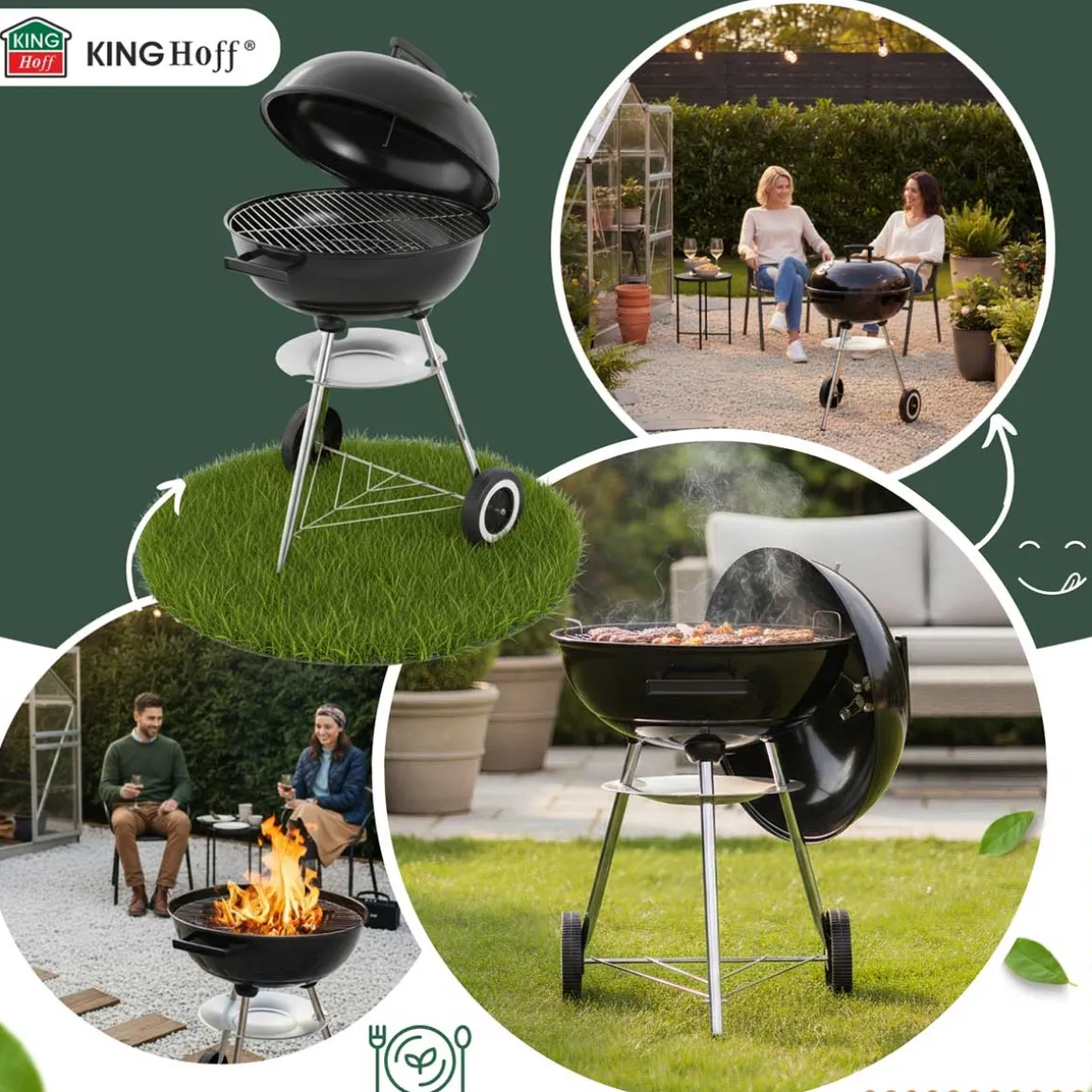 GRILL WĘGLOWY Z POKRYWĄ 41cm KINGHOFF KH-2033