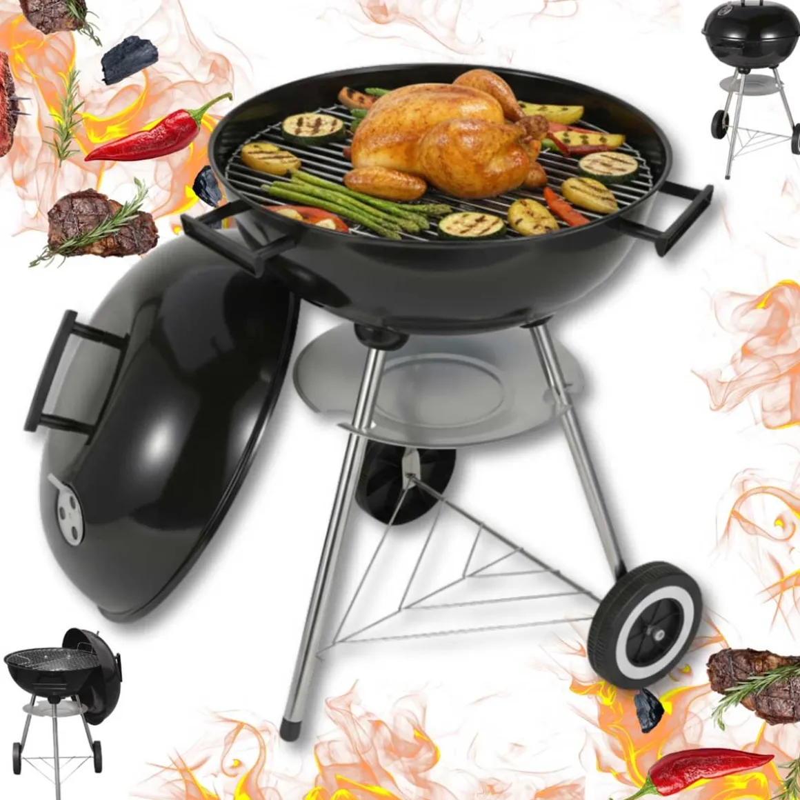 GRILL WĘGLOWY Z POKRYWĄ 41cm KINGHOFF KH-2033