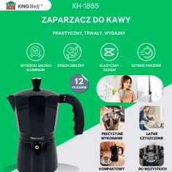 KAWIARKA ZAPARZACZ DO KAWY 600ml KINGHOFF KH-1885 INDUKCJA