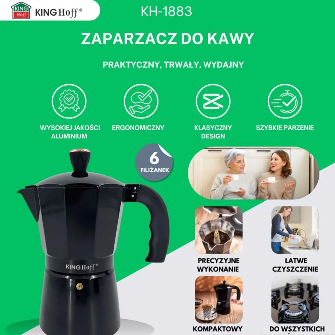 KAWIARKA ZAPARZACZ DO KAWY 300ml KINGHOFF KH-1883 INDUKCJA