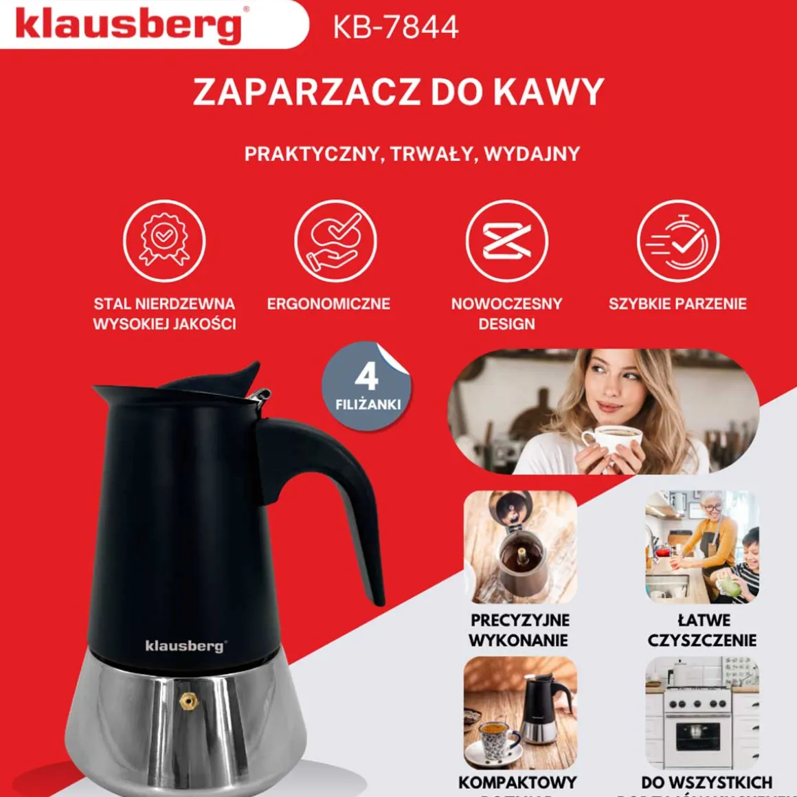 KAWIARKA ZAPARZACZ DO KAWY 200ml KLAUSBERG KB-7844 INDUKCJA