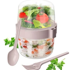 KUBEK POJEMNIK 370 ml Z ŁYŻECZKĄ i WIDELCEM NA JOGURT MUSLI SAŁATKĘ 121784