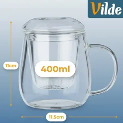 KUBEK SZKLANY 400ml Z ZAPARZACZEM I POKRYWĄ 139816