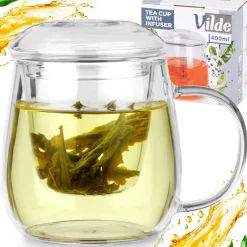 KUBEK SZKLANY 400ml Z ZAPARZACZEM I POKRYWĄ 139816