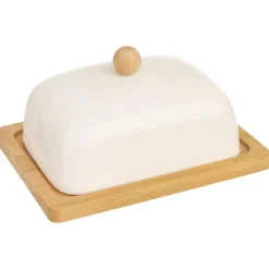 MASELNICZKA MASELNICA PORCELANOWA BAMBUSOWA BIAŁA
