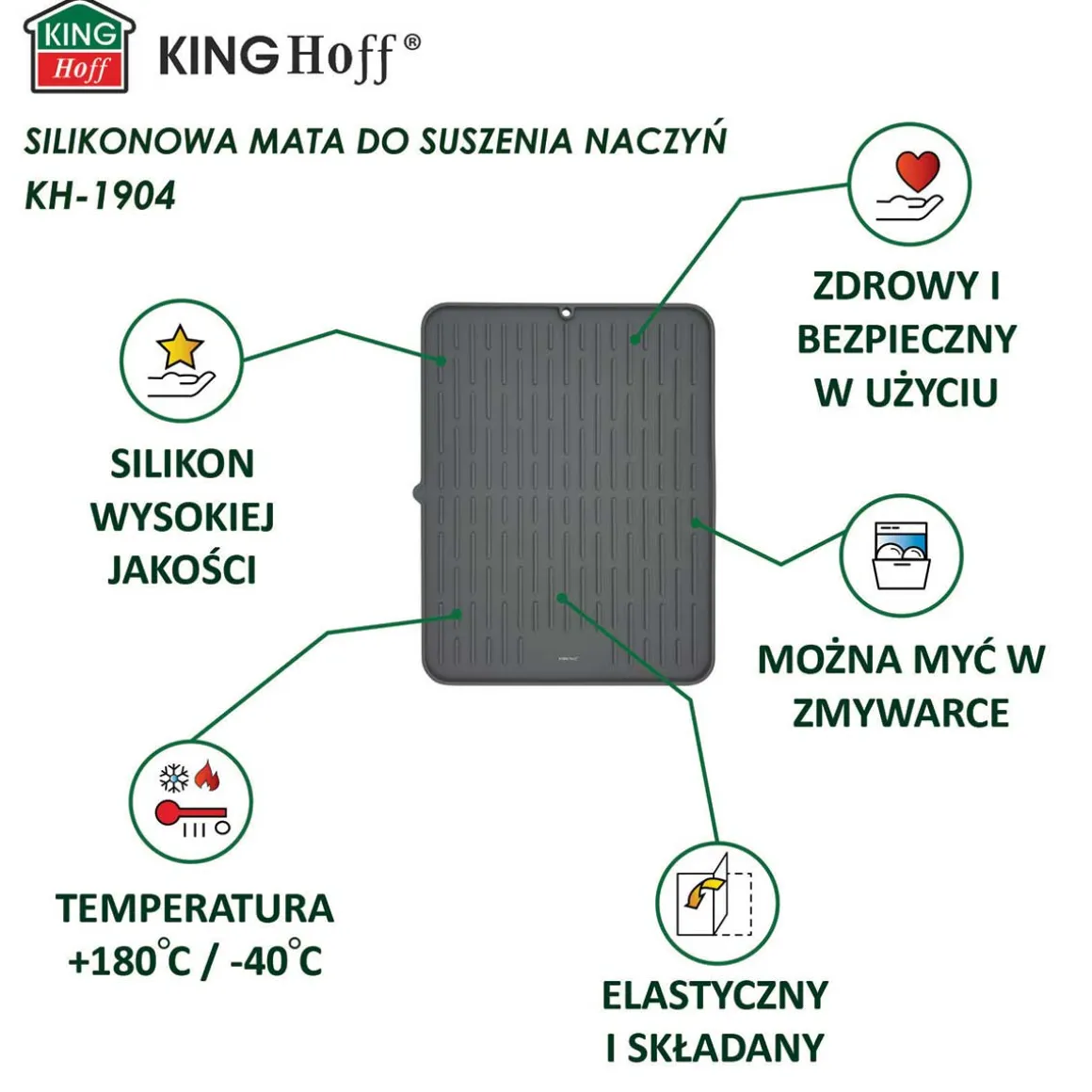 MATA PODKŁADKA SILIKONOWA OCIEKACZ DO NACZYŃ 42x33cm KINGHOFF KH-1904