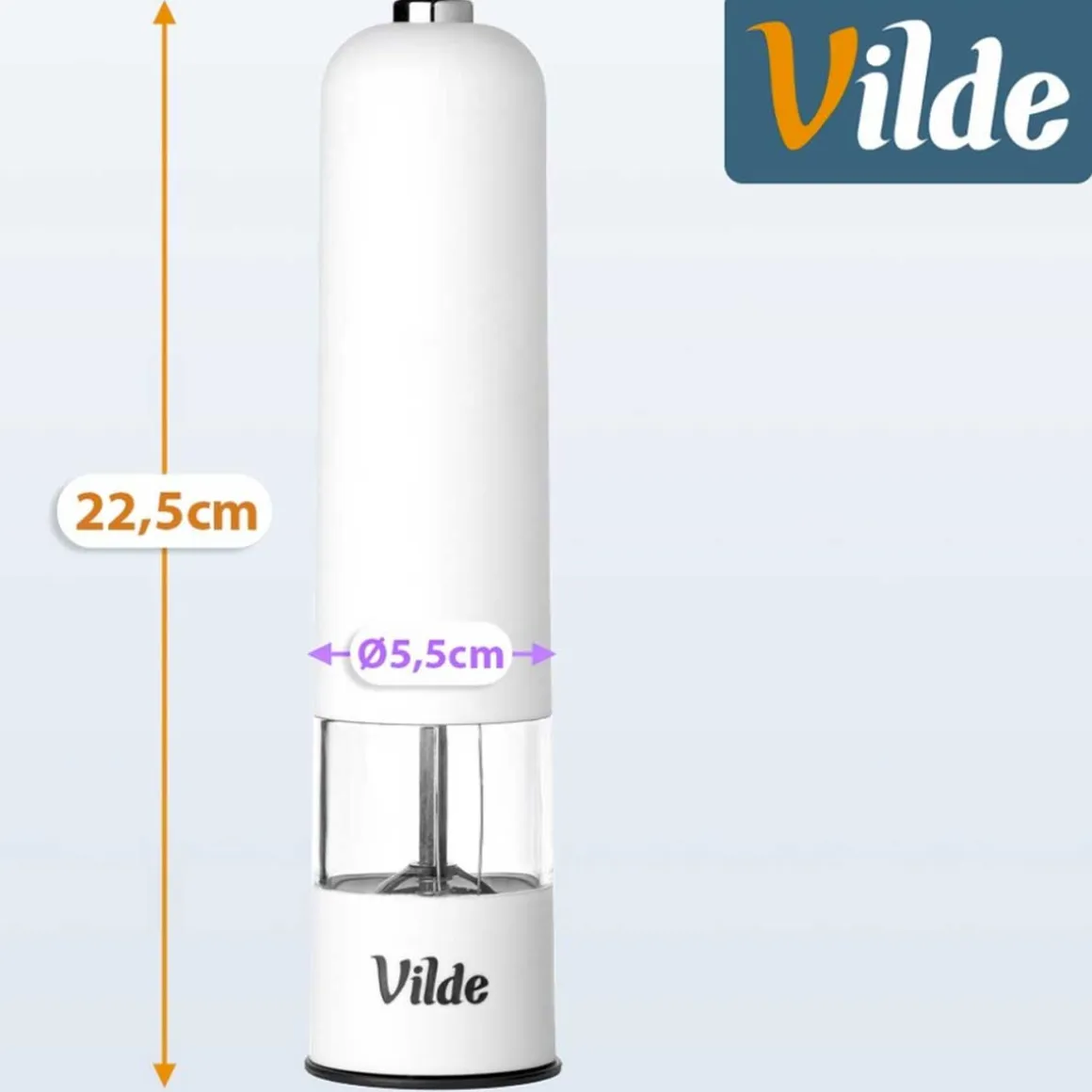 MŁYNEK ELEKTRYCZNY 22,5cm DO PIEPRZU SOLI BIAŁY 259511