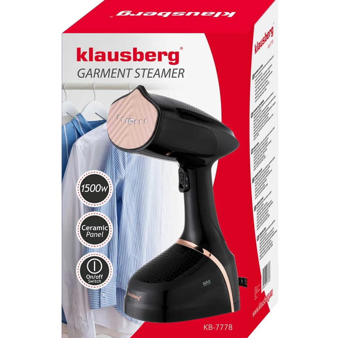 PAROWNICA DO PIONOWEGO PRASOWANIA UBRAŃ 1500W KLAUSBERG KB-7778