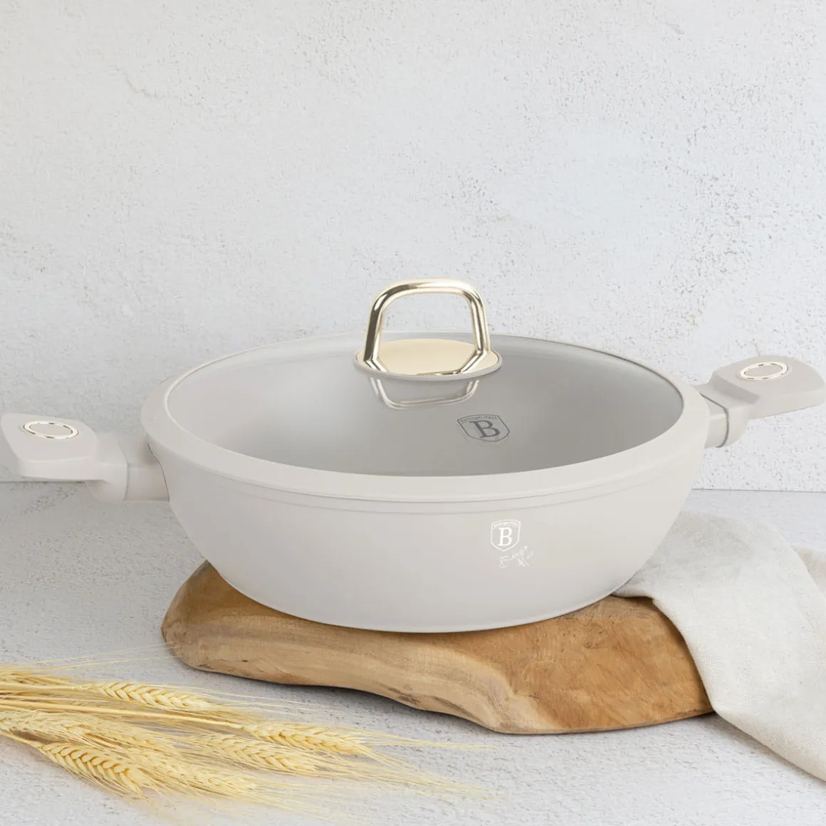 PŁASKI GARNEK TYTANOWY Z POKRYWĄ 30cm BERLINGER HAUS BH-8069 SAHARA