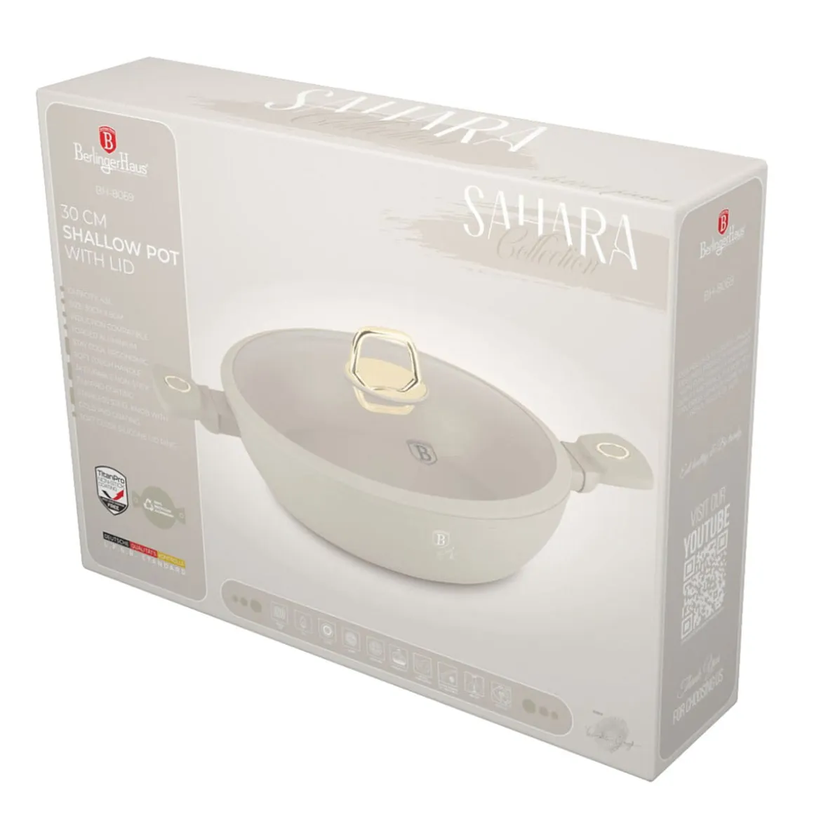 PŁASKI GARNEK TYTANOWY Z POKRYWĄ 30cm BERLINGER HAUS BH-8069 SAHARA