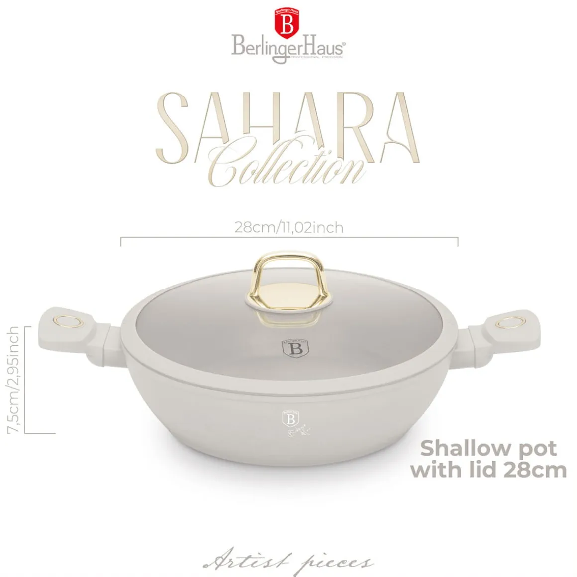 PŁASKI GARNEK TYTANOWY Z POKRYWĄ 28cm BERLINGER HAUS BH-8068 SAHARA
