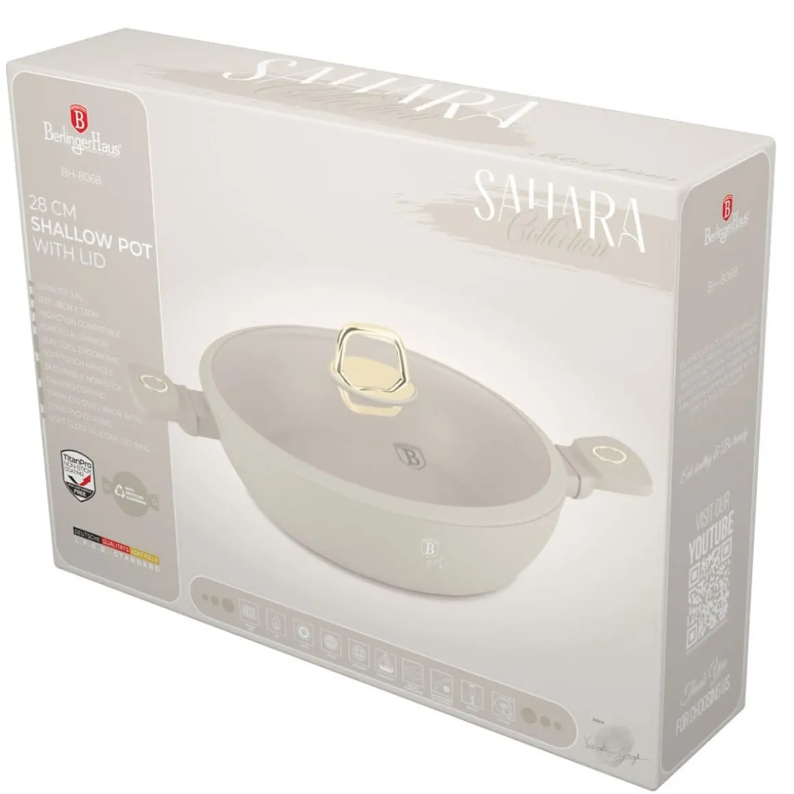 PŁASKI GARNEK TYTANOWY Z POKRYWĄ 28cm BERLINGER HAUS BH-8068 SAHARA
