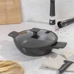 PŁASKI GARNEK TYTANOWY Z POKRYWĄ 30cm BERLINGER HAUS BH-8129 ANTRACIT