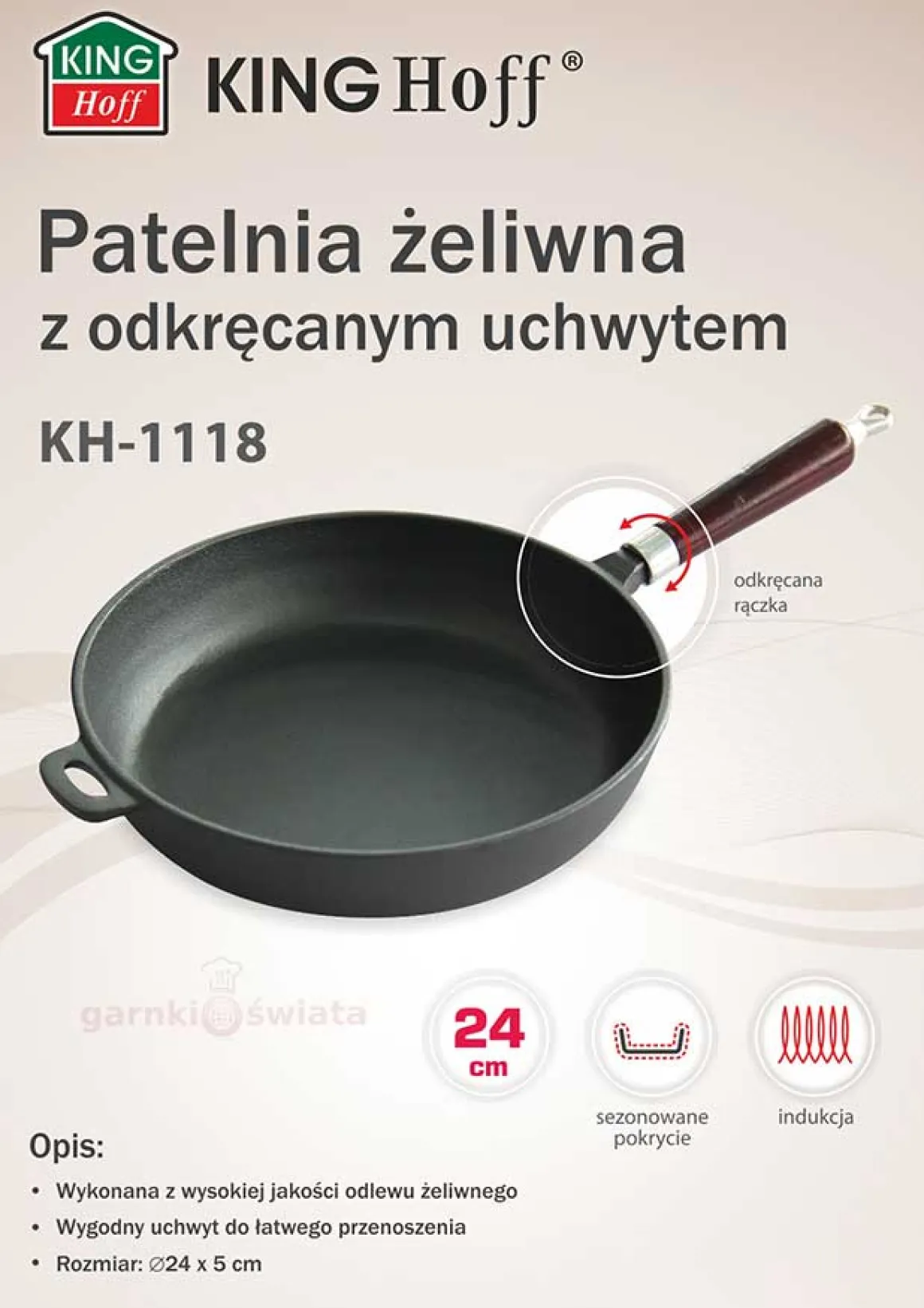 PATELNIA ŻELIWNA 24cm KINGHOFF KH-1118 INDUKCJA