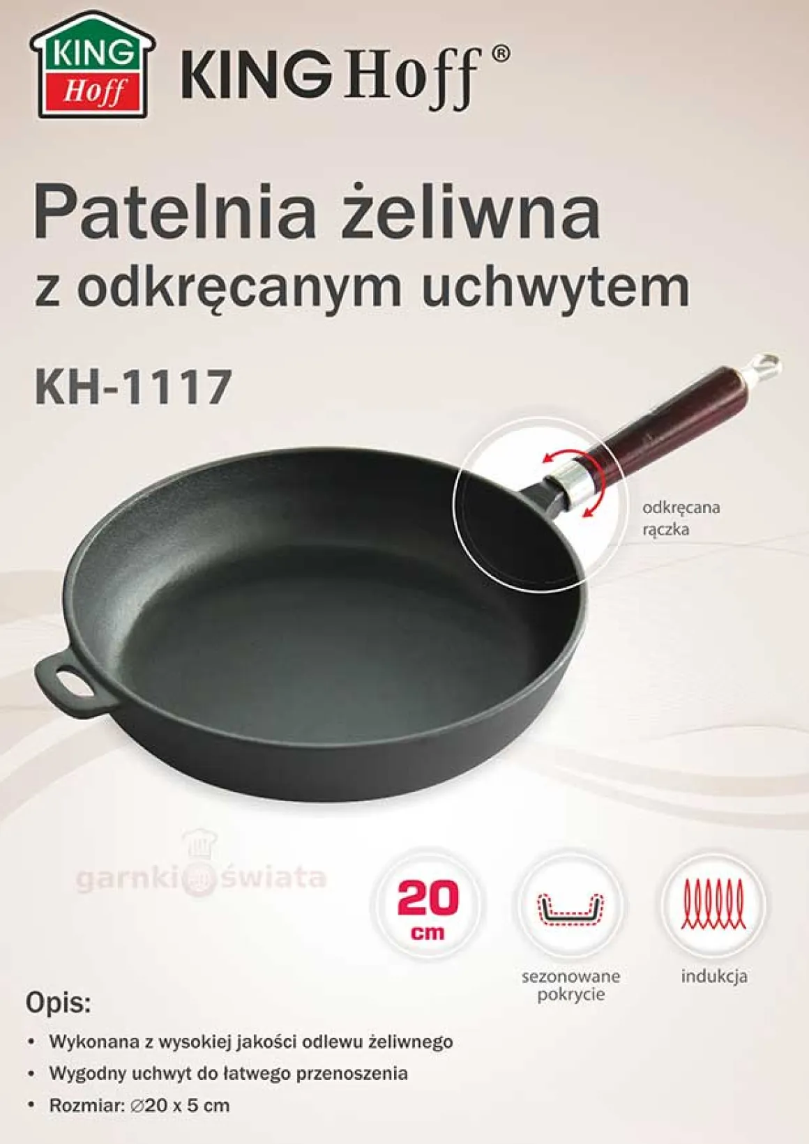 PATELNIA ŻELIWNA 20cm KINGHOFF KH-1117 INDUKCJA