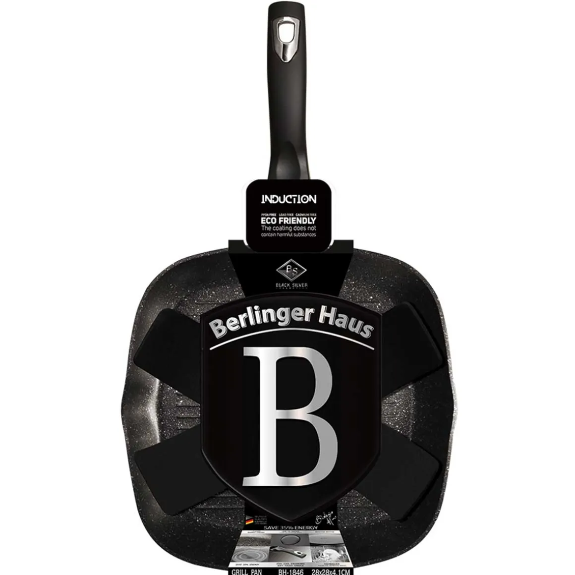 PATELNIA GRANITOWA GRILLOWA 28 cm BERLINGER HAUS BH-1846 BLACK SILVER