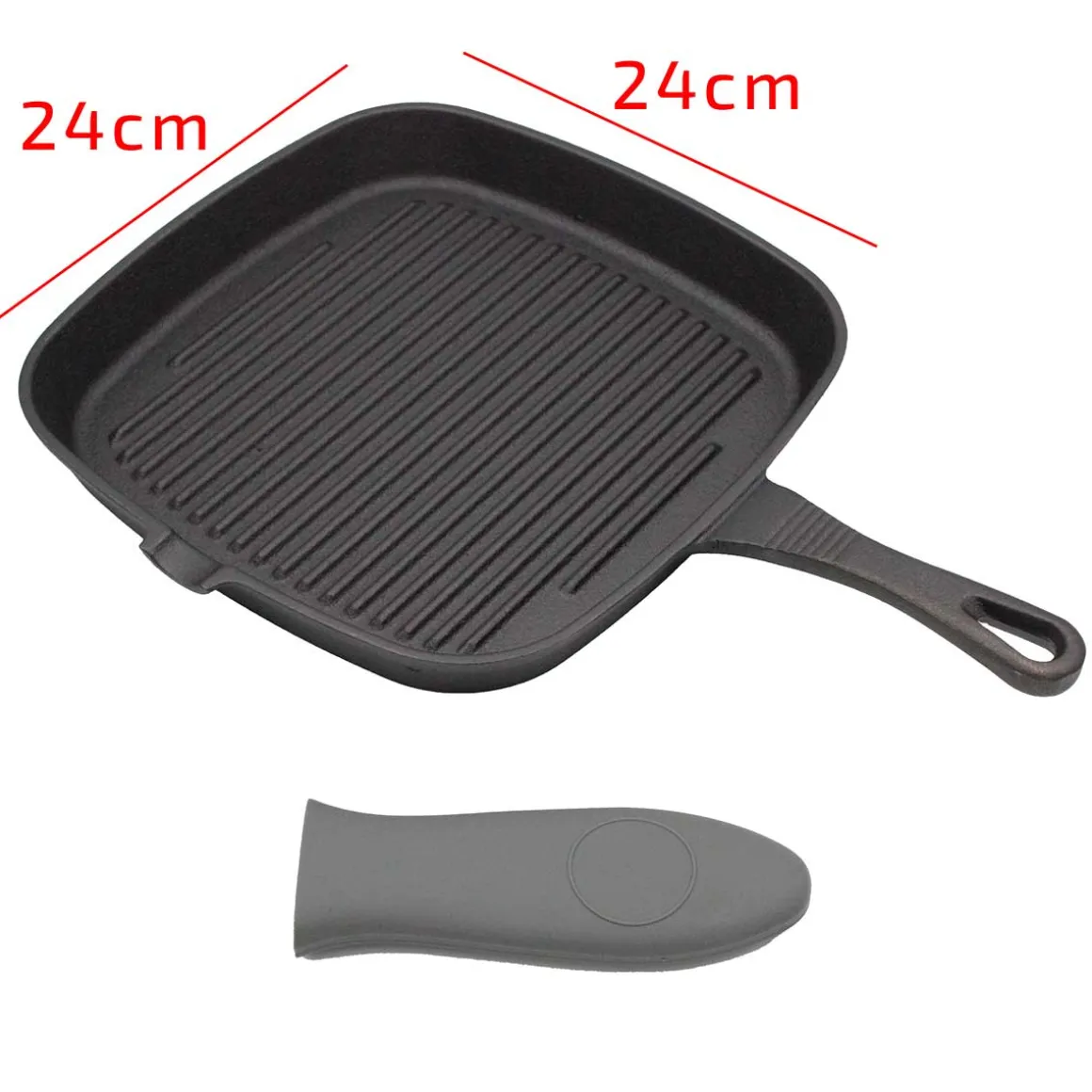 PATELNIA GRILLOWA ŻELIWNA 24cm Z SILIKONOWĄ NAKŁADKĄ 2668