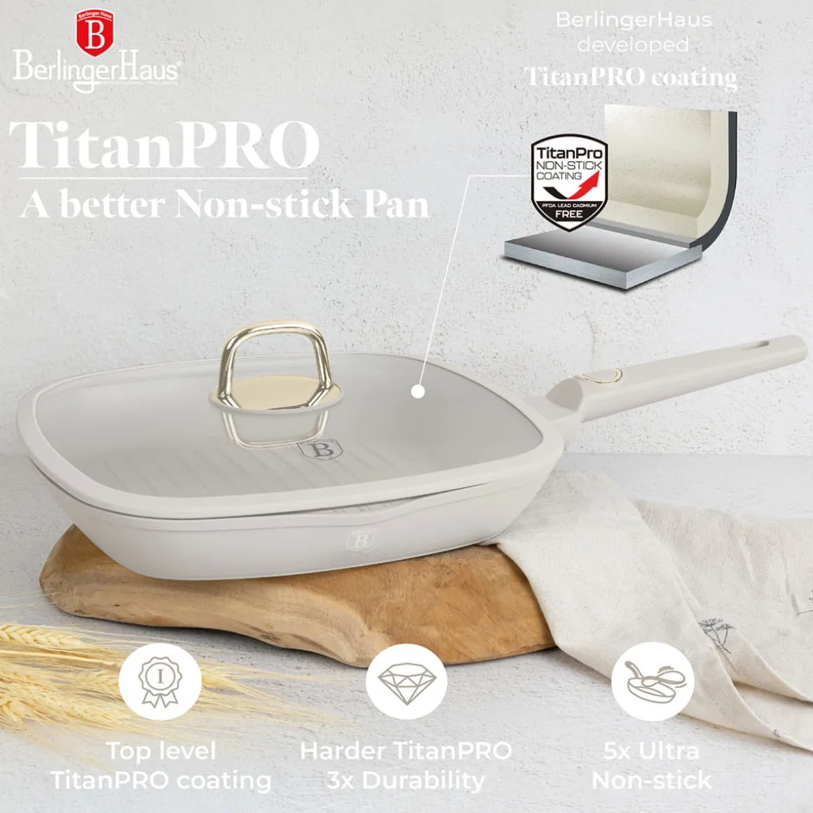 PATELNIA GRILLOWA TYTANOWA 28cm BERLINGER HAUS BH-8067 SAHARA