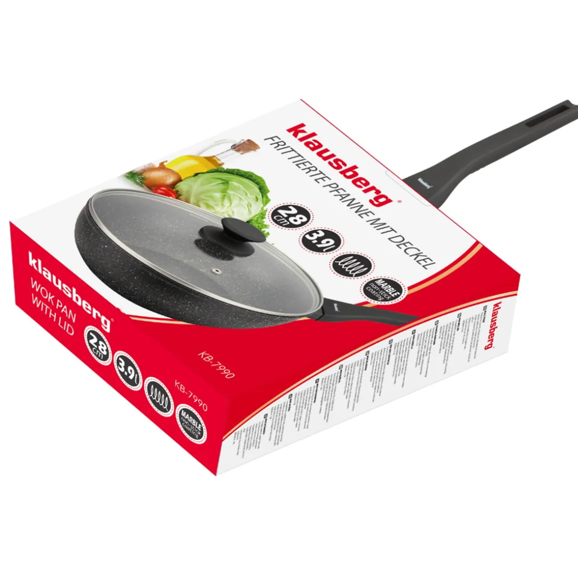 PATELNIA MARMURKOWA GŁĘBOKA WOK 28cm Z POKRYWĄ KLAUSBERG 28cm KB-7990