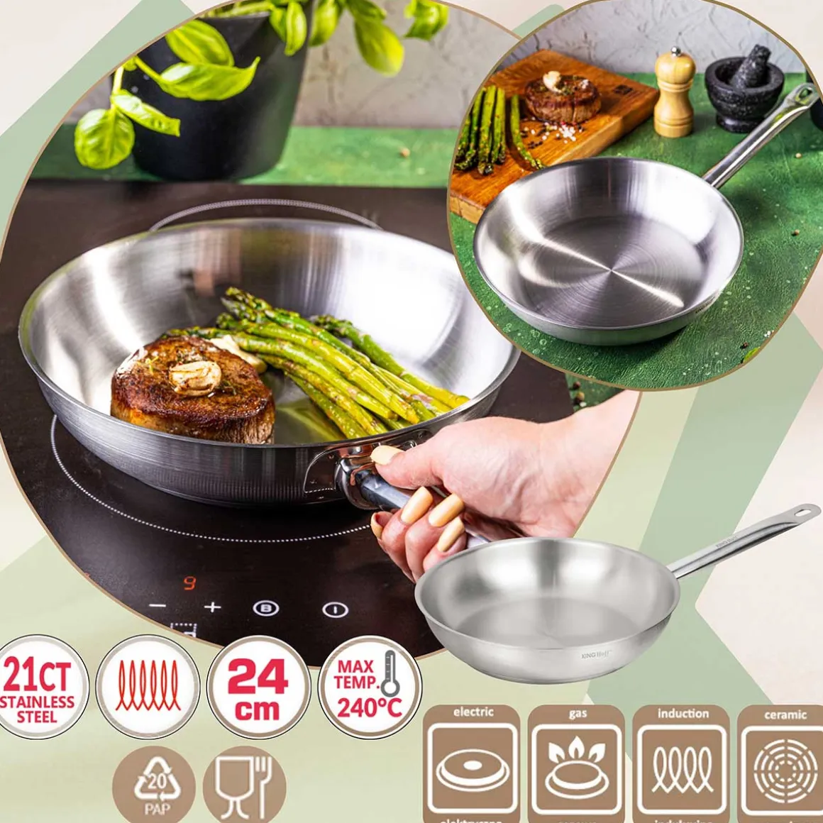 PATELNIA ZE STALI NIERDZEWNEJ 21CT 24cm KINGHOFF KH-2019 GASTRO