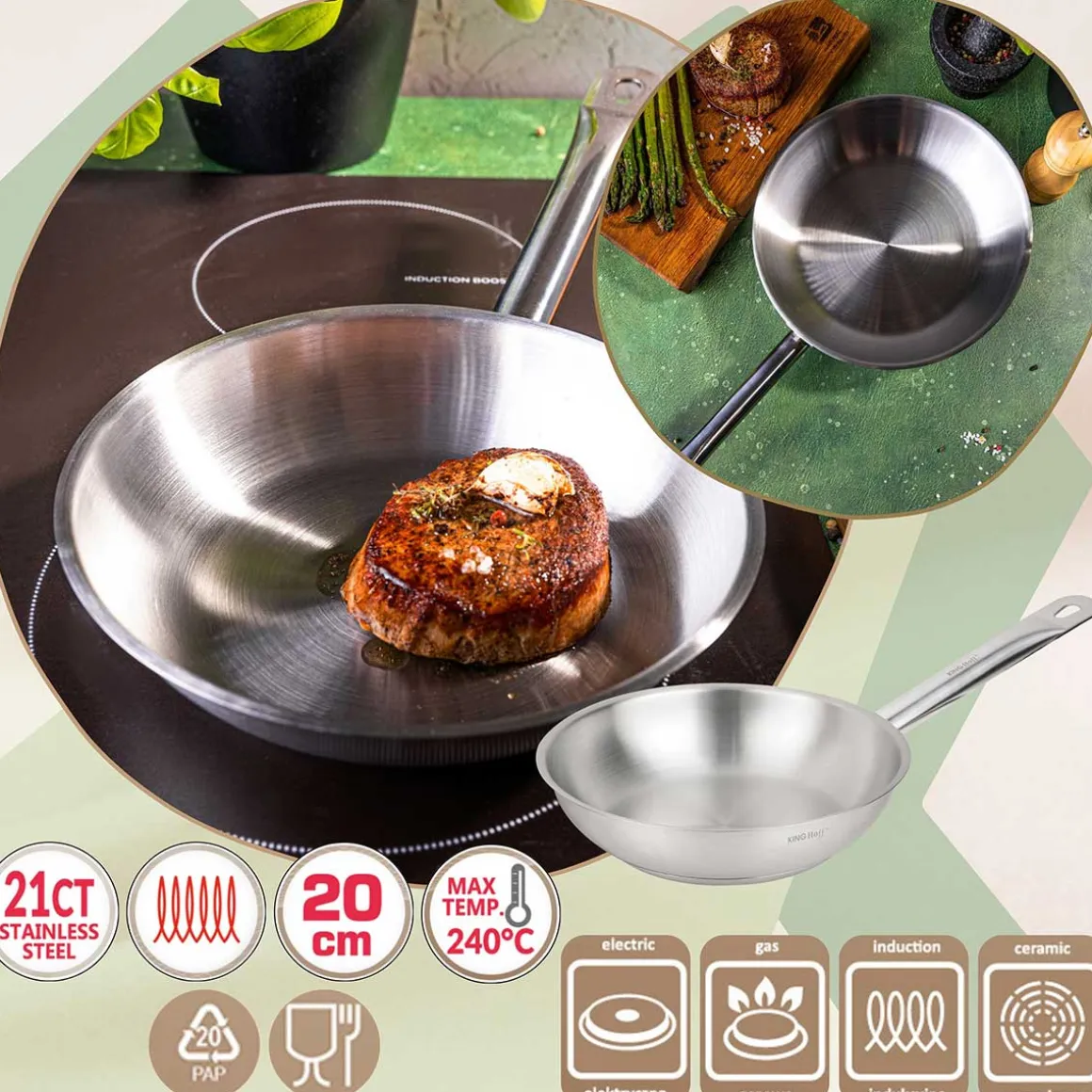 PATELNIA ZE STALI NIERDZEWNEJ 21CT 20cm KINGHOFF KH-2018 GASTRO