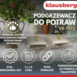 PODGRZEWACZ ŻAROODPORNY STOŁOWY 2x1,5L KLAUSBERG KB-7922