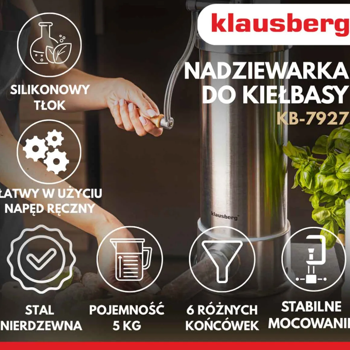 RĘCZNA NADZIEWARKA DO KIEŁBASY 5kg KLAUSBERG KB-7927 PIONOWA