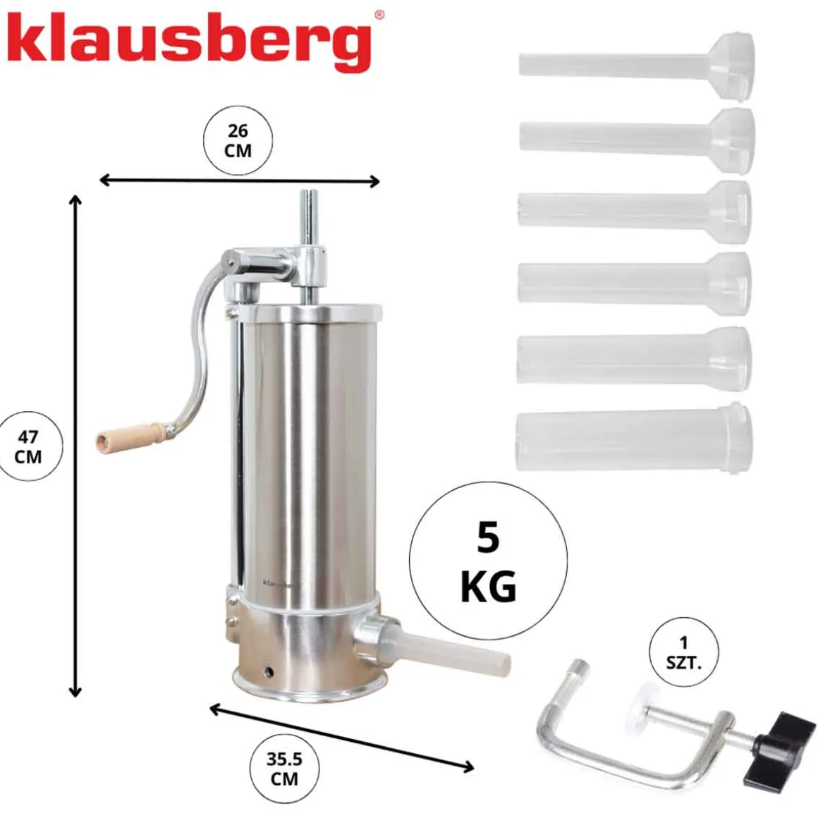 RĘCZNA NADZIEWARKA DO KIEŁBASY 5kg KLAUSBERG KB-7927 PIONOWA