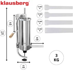 RĘCZNA NADZIEWARKA DO KIEŁBASY 3kg KLAUSBERG KB-7926 PIONOWA
