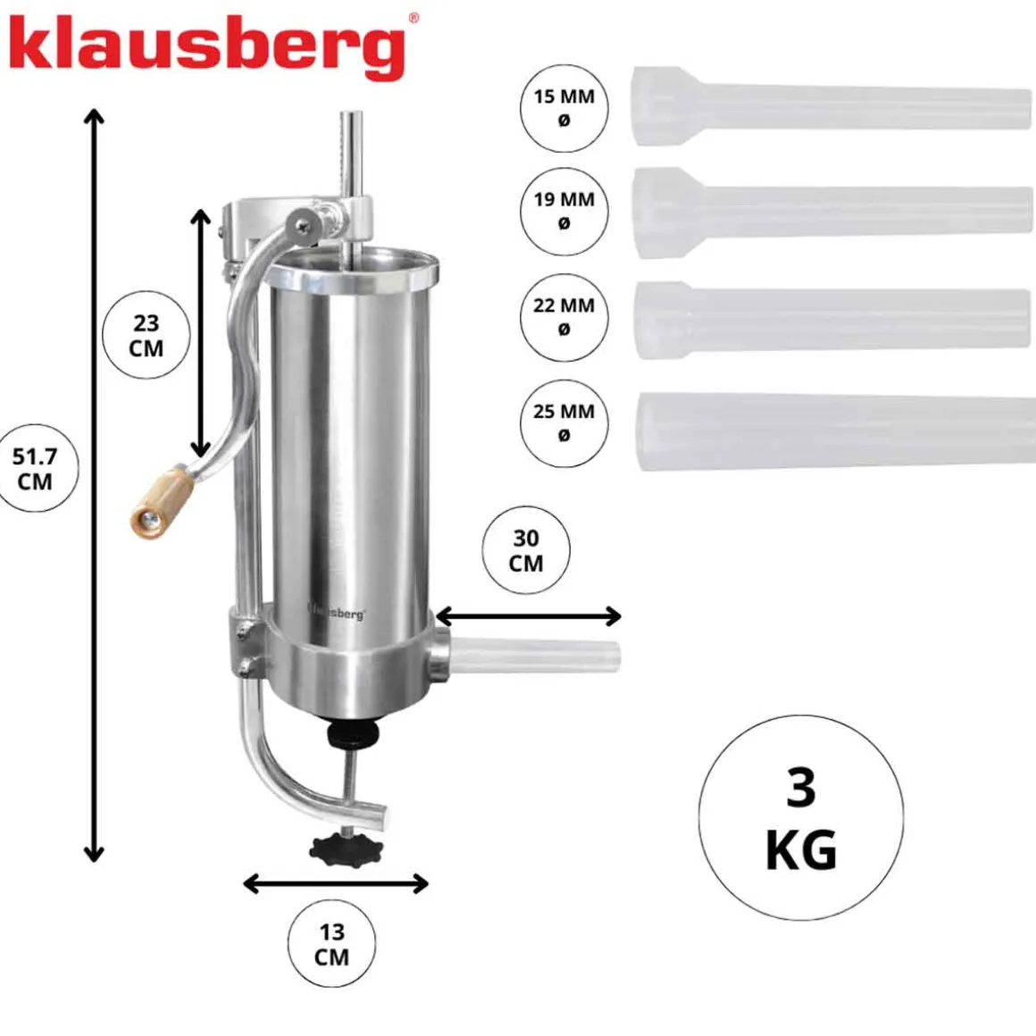 RĘCZNA NADZIEWARKA DO KIEŁBASY 3kg KLAUSBERG KB-7926 PIONOWA