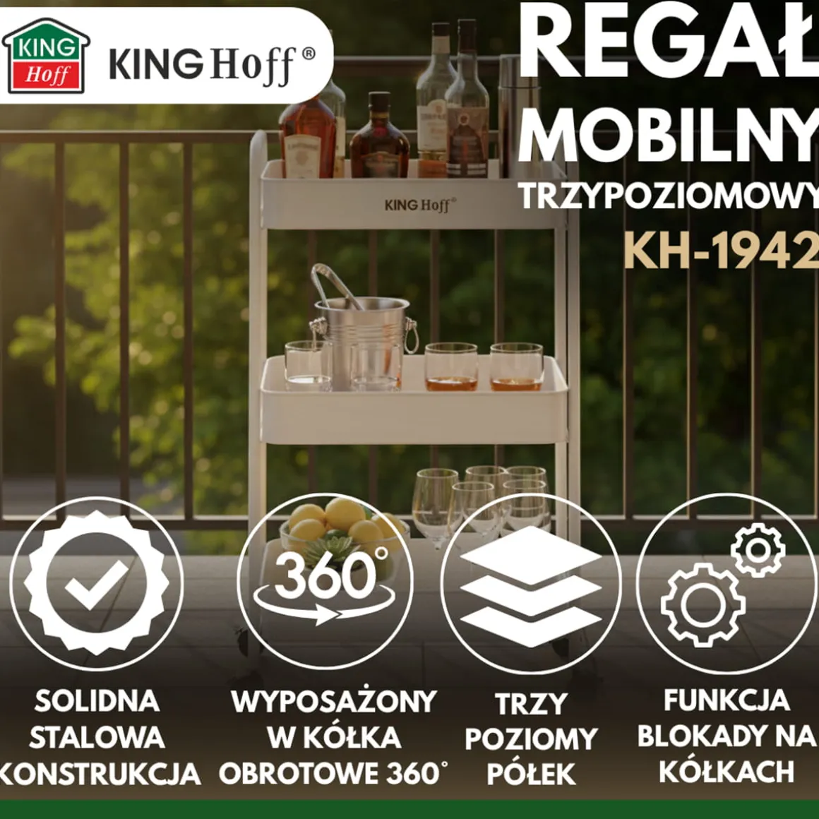 REGAŁ BAREK MOBILNY WIELOFUNKCYJNY KINGHOFF KH-1942