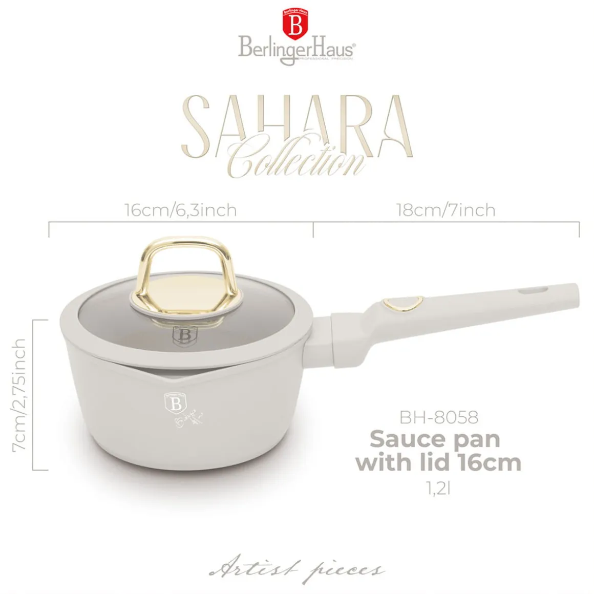 RONDELEK TYTANOWY 16cm Z POKRYWĄ BERLINGER HAUS BH-8058 SAHARA