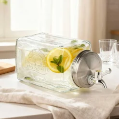 SŁÓJ SZKLANY 3,3l DO NAPOJÓW Z KRANIKIEM PŁASKI DO LODÓWKI 139837