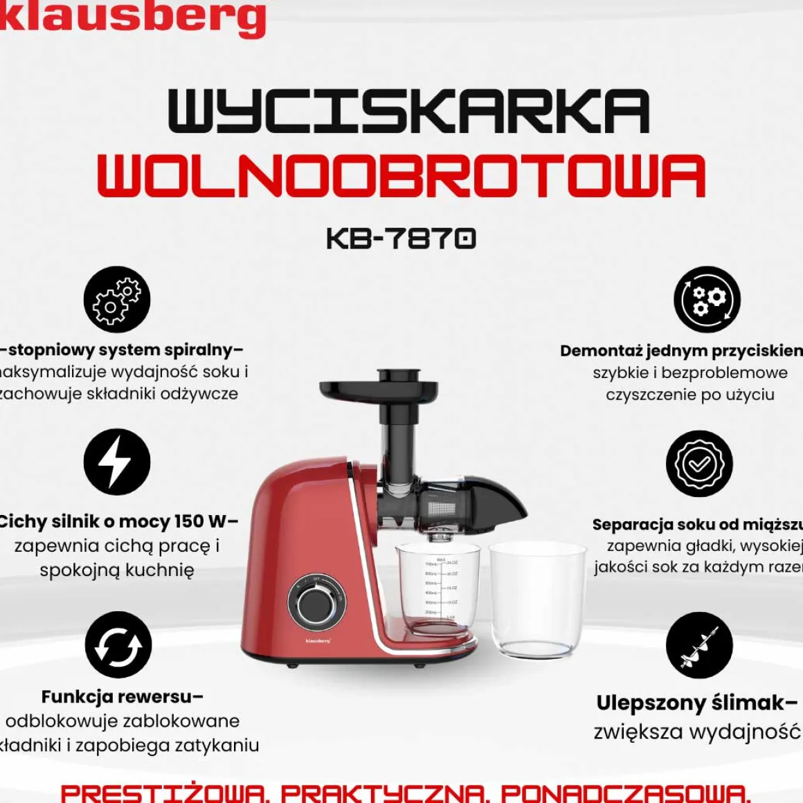 SOKOWIRÓWKA WYCISKARKA WOLNOOBROTOWA KLAUSBERG KB-7870