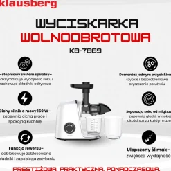 SOKOWIRÓWKA WYCISKARKA WOLNOOBROTOWA KLAUSBERG KB-7869