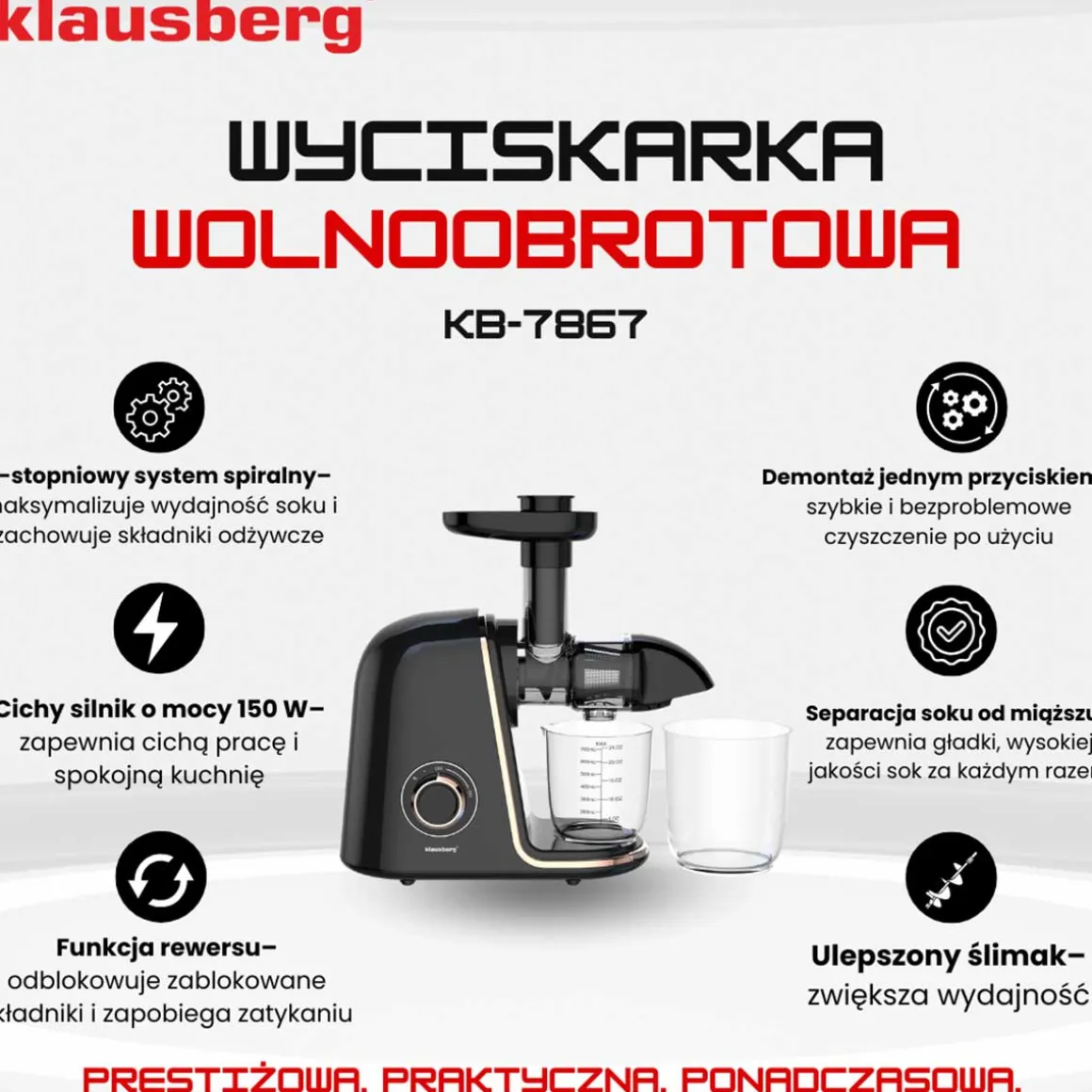 SOKOWIRÓWKA WYCISKARKA WOLNOOBROTOWA KLAUSBERG KB-7867
