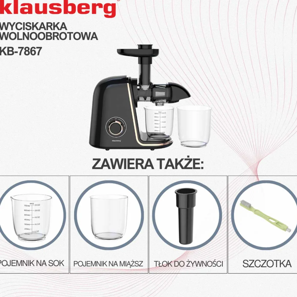 SOKOWIRÓWKA WYCISKARKA WOLNOOBROTOWA KLAUSBERG KB-7867