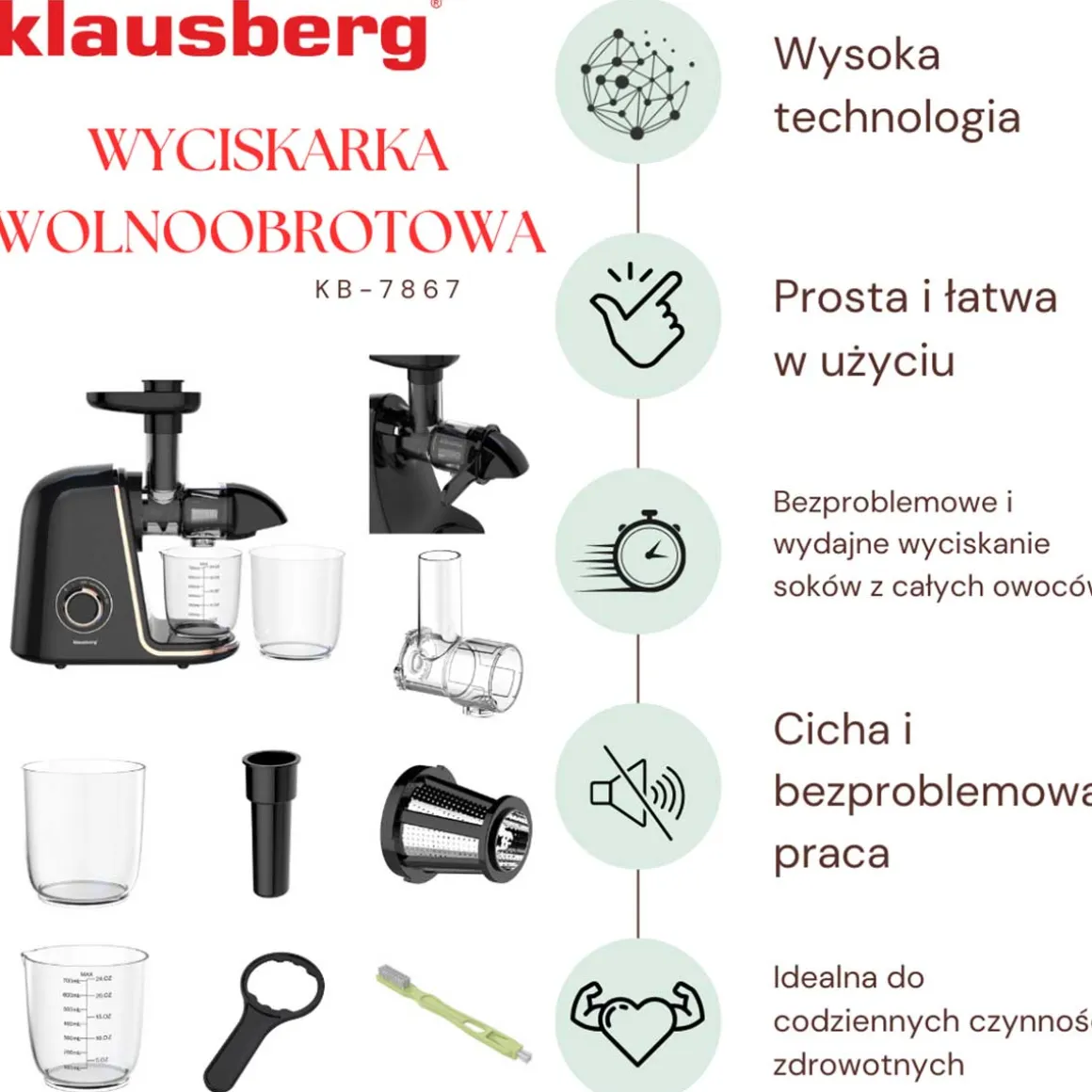 SOKOWIRÓWKA WYCISKARKA WOLNOOBROTOWA KLAUSBERG KB-7867